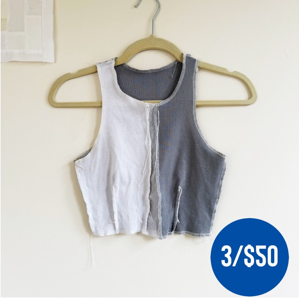 3/$50 Two-Tone Gray and White Crop Top